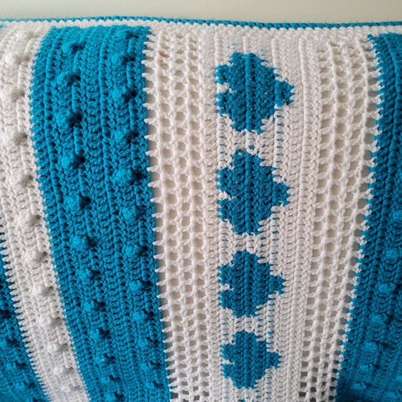 Blue and white Boho Granny crochet Handmade Blanket Throw - Picture 5 of 9